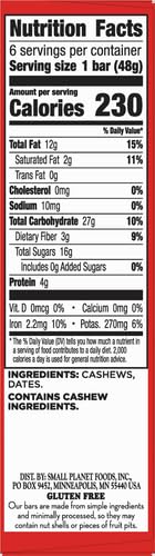 LARABAR CASHEW COOKIE, FRUIT AND NUT BARS, GLUTEN FREE AND VEGAN, 10.2 OZ, 6 CT