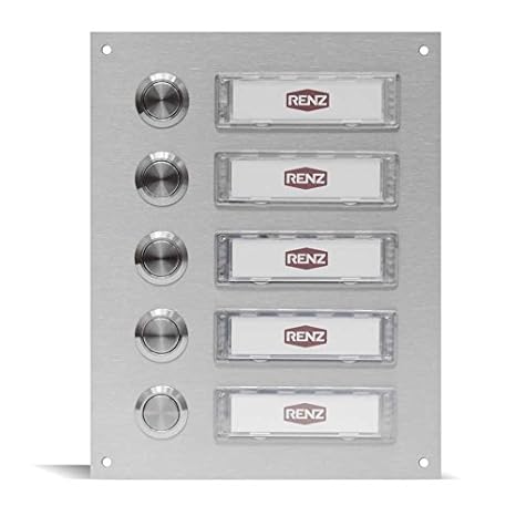 Edelstahl Türklingel für 5 Familien (145 x 180 mm), Haustürklingel mit austauschbaren Namensschildern, wasserdichte und UV be
