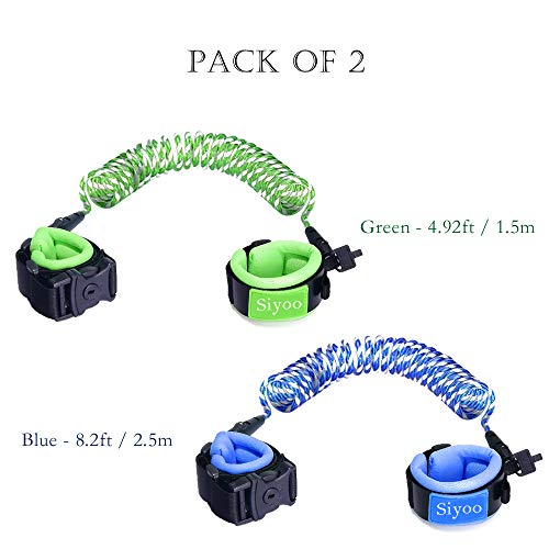 Reflective Anti Lost Wrist Link with Child Lock, Siyoo Toddler Child Harness Leash for Outdoor Activities, Shopping, Pack of 2 (4.92ft Green & 8.2ft Blue) - Thumbnail 5