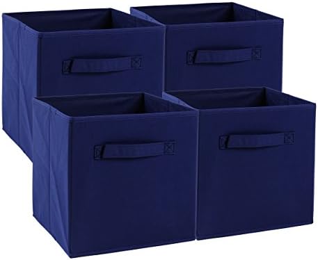 Transfertex Foldable Storage Cube Basket Bin Containers Home Decorative Organizer Cloth Collapsible Box Toys Drawe (4, Navy Blue)