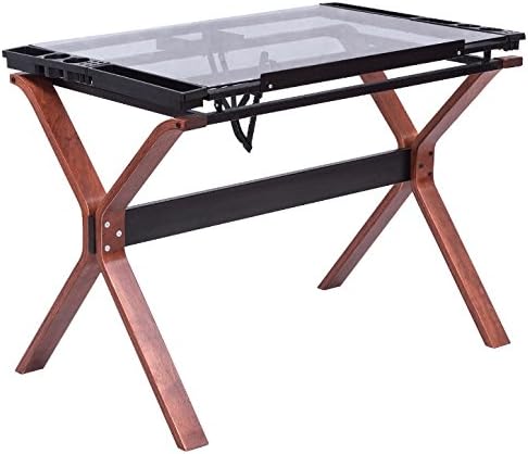 Adjustable Tabletop Drawing Desk Drafting Painting Writing Reading Study Table Thick Glass Top Heavy Duty Metal Frame Art Craft Hobby Studio Architect Work Spacious Workstation Sleek Design Versatile