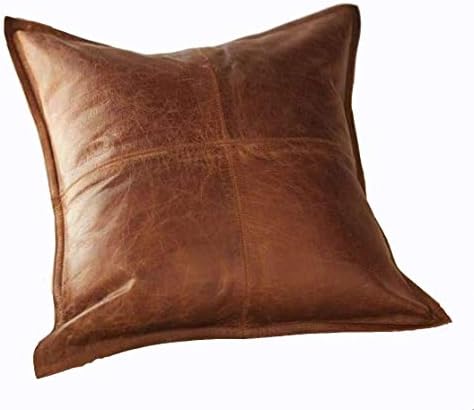 D DOLLY LAMB Lambskin Leather Pillow Cover - Sofa Cushion Case - Decorative Throw Covers for Living Room & Bedroom, 16x16 Inches - Antique Brown Box Pack of 1