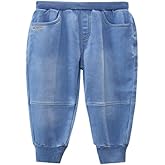 Tenna Teki Toddler Kid Boy Elastic Mid Waist Denim Jeans Full Length Straight Fleece Lined Pants
