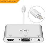 Lightning to HDMI VGA Audio Adapter Converter Cable, iPhone 5 6 6S 7 Plus iPad iPod to Projector Monitor TV - Silver (HDMI/VGA)
