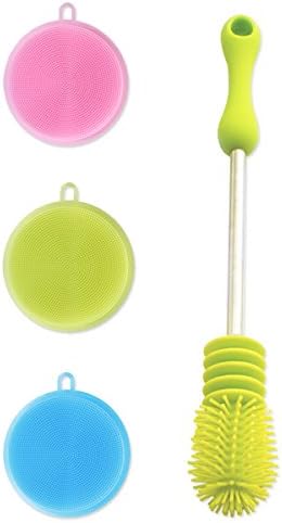 Premium Food Grade Silicone Scrubber And Brush For Cleaning （3 Pc + Silicone Brush）Antibacterial Multi-Purpose Cleaning Products (4, The silicone)