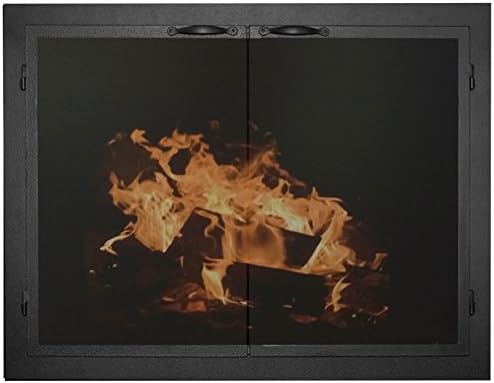 Ironhaus Fireplace Glass Door with Gate Mesh with 2 1/2" Frame In Textured Black Finish, Fullview Design, 2" L x 32" H x 35" W, Black