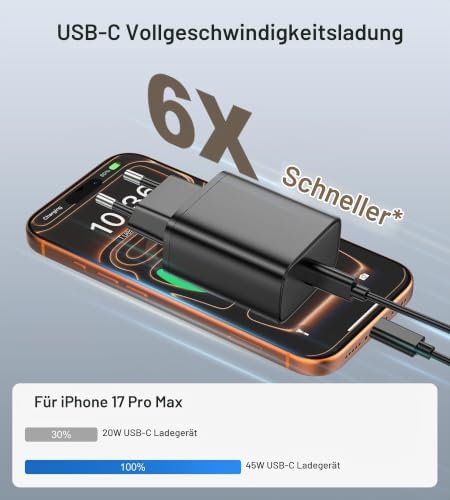 45W USB C Ladegerät für Samsung, Schnellladekabel USBC mit 2M Ladekabel, for Samsung Galaxy S25/S24 Ultra/S24/S23+/S23/S22/Note20, iPhone 17/16/15, Fast Charger Stecker Netzteil Steckdose