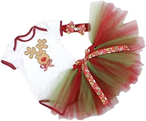 Christmas Santa Reindeer Baby Toddler Girl's 3 PCS Romper Bodysuit Outfit Costume Tutu Skirt Hair Band Bow Ballerina Shoes: 0-24 Months