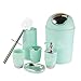 6 Piece Bathroom Accessories Set, Plastic Bath Ensemble Bath Set Lotion Bottles Toothbrush Holder Tooth Mug Dish Toilet Brush Trash Can Decorative Bath Accessory Kit, Mint Green