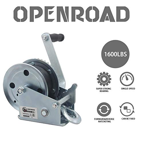 OPENROAD 1600lbs Hand Winch Boat Winch Black Strap, Hand Crank Winch with 10m (32ft) Strap Manual Winches, Two-Way Adjustable Boat Trailer Winch, Corrosion Resistant Towing Winches (1600lbs)…… - Image 2