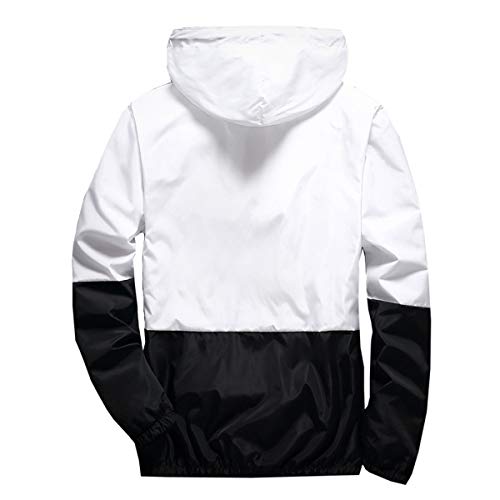 AITFINEISM Men's Lightweight Hooded Zip up Sports Jacket Windproof Windbreaker (Large, White)