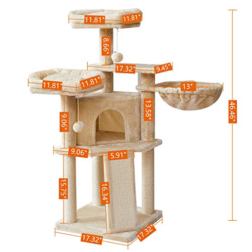 IBUYKE Cat Tree Tower Condo Cat Play Furniture 46.5" with Sisal