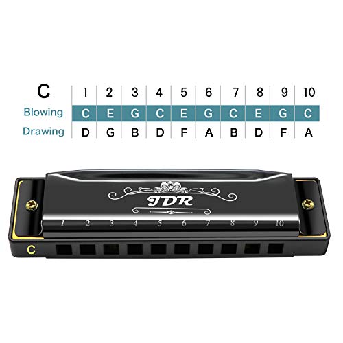 JDR Harmonica, Key of C 10 Holes 20 Tones Blues Harmonica Perfect Gift for Beginners, Professional, Students, Kid