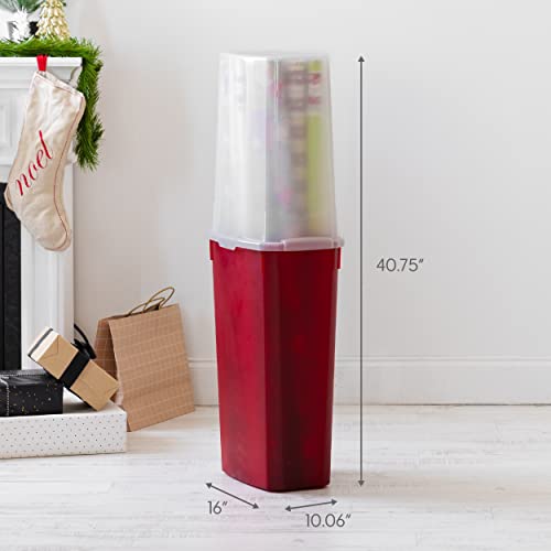 IRIS USA 40" 20 Rolls Wrapping Paper Storage Container of wrap, Clear