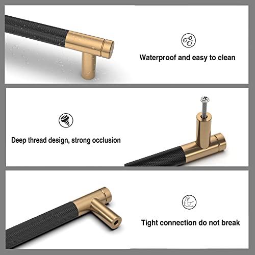 Amerdeco UK0026 10 Pieces Black Gold Kitchen Cabinet Handles 160 mm Gold Alloy Furniture Handles with Screws for Desks, Drawers, Cabinets, Cupboards