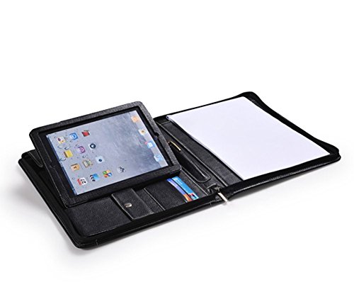 Black Zippered Leather Padfolio with Bluetooth Keyboard and iPad Air/The New 9.7 iPad Holder - Thumbnail 3