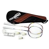 Pro Impact Badminton Set Aluminum Head w/Steel Shaft - Includes Rackets, Feather Shuttlecocks & Carry Case Outdoor Games for Kids Adults Family (2 Rackets, 3 Shuttles and Cover)