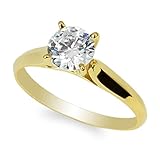 JamesJenny 10K Yellow Gold 1.0ct Round CZ Classic Solid Engagement & Wedding Solitaire Ring Size 4-10