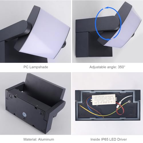 Klighten 4 Pcs 24W Outdoor/Indoor Rotatable Wall Light Outdoor LED Lighting Waterproof IP65 Modern Wall Lamp for Entrance Patio Garden Anthracite 1500LM Natural White 4000K