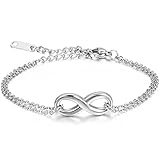 Cupimatch Girls Silver Stainless Steel Love Infinity Symbol Chain Link Bracelet 6.5 inch
