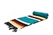 Open Road Goods Teal/Turquoise Diamond Mexican Yoga Blanket, Thick Serape with Red and Yellow Sunset Stripes - Handmade
