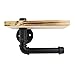 Toilet Paper Holder, Rustic Style Toilet Tissue Roll Holder Black Industrial Iron Pipe with Wooden Storage Wall Mounted Bathroom Shelf
