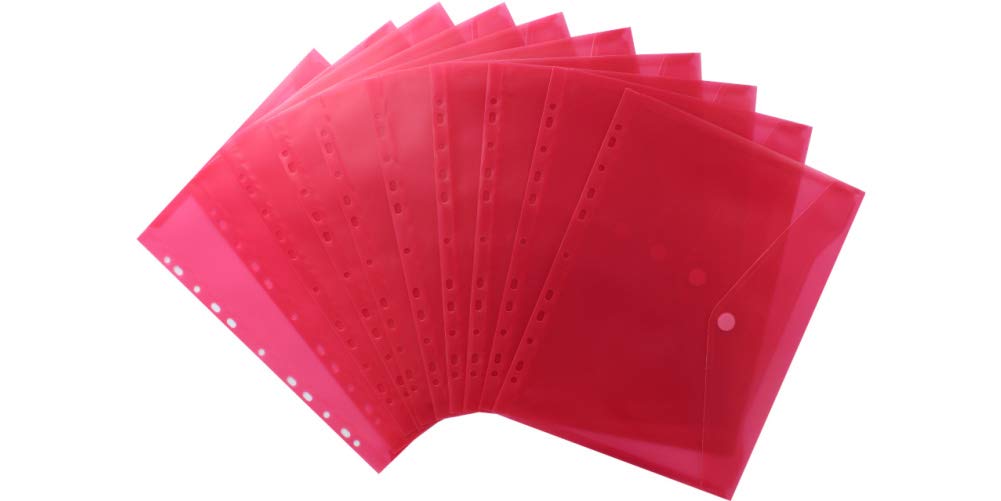 HFP Exxo Document Wallet A4 Landscape Velcro and Filing Strip Pack of 10 310 x 235 mm Transparent red