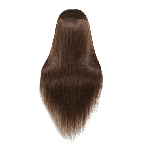 26"-28" Mannequin Head Hair Styling Training Head Manikin Cosmetology Doll Head Synthetic Fiber Hair Hairdressing Training Model With Free Clamp (Sugar Brown)