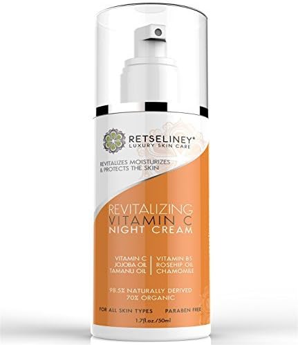 Retseliney Revitalizing Vitamin C Night Cream for Face, Organic &amp; Natural Anti Aging Moisturizer with Rosehip Oil, Jojoba Oil, Reduces Wrinkles, Sun Spots &amp; Fine Lines, Vegan Skin Lotion by Retseliney
