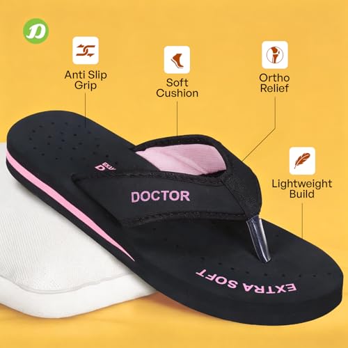 DOCTOR EXTRA SOFT Doctor Slippers for Women Orthopedic Diabetic Pregnancy Non Slip Lightweight Comfortable Flat Casual Stylish Dr Chappals and House Flip flops For Ladies and Girl’s D-22