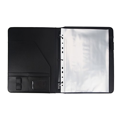Freeprint 3 Ring Portfolio Binder with Writing Pad - PU Leather Professional Resume Padfolio Folder/Document Organizer for Interview & Business, Black
