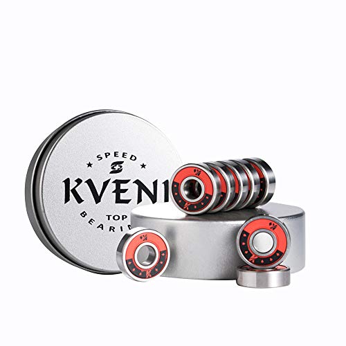 KVENI Premium Skateboard Bearings, 608-2rs Ceramic Ball Bearing - Pro Longboard Bearings for Quad Skate, Inline Rollerblades, Scooters, Spinners, ABEC, 8 Pack (Red)