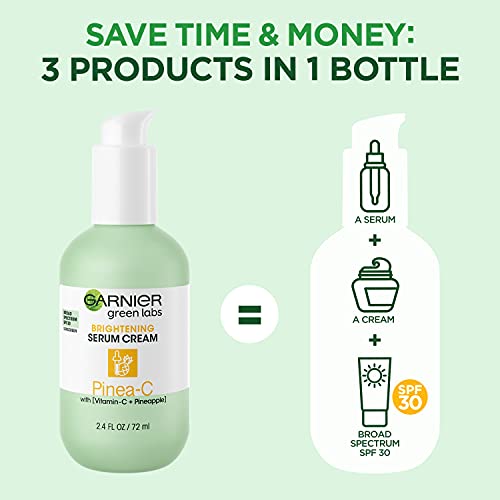 GARNIER GREEN LABS PINEA-C 3-IN-1 BRIGHTENING SERUM CREAM, 24H MOISTURE + SERUM + SPF 30 WITH VITAMIN C, 2.4 FL OZ (72ML), 1 COUNT (PACKAGING MAY VARY)