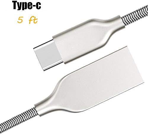 Zinc Metal Spring Ultra Thin USB2.0 Type-C USB Fast Charging & Data Transfer Cord (5ft) Stainless Steel Bending & Weather Resistant Wide Compatibility with Android, Windows and Other Devices