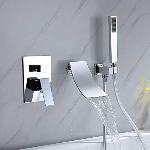 Bathroom Tub Faucets Set Polished Chrome Wall Mounted Solid Brass High