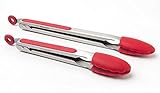 Lecuise Premium Silicone Food Tong Set Of Two - 9 And 12 Inch - Red