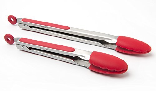 Lecuise Premium Silicone Food Tong Set Of Two - 9 And 12 Inch - Red