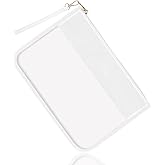 IzuztA White PU Travel Makeup Bag - Clear Zipper Pouch with Wristlet, DIY Chenille Letter Bag - Waterproof Portable Travel Toiletry Bag - Cosmetic Pouch for Women & Girls