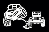 Toyota Peeing On Jeep Decal, Toyota Tacoma Sticker, Anti Jeep Vinyl Letters (H 5 By L 9 Inches, White)