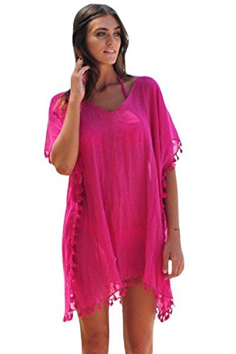 boldgal women's one piece tassel cover-up (pink)