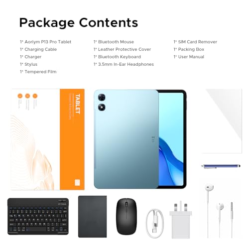 Luzglo P13 Pro 13 Inch Tablet, Android 16 Tablets, Gemini AI, 120Hz, 48GB RAM+256GB ROM/2TB TF, 12000mAh/18W, T7280 Octa-Core, 4G Dual SIM/OTG/16MP/Face ID/5G WiFi, Tablet with Keyboard Stylus