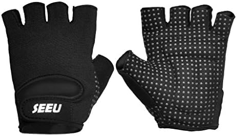 SEEU Womens Mens Weight Lifting Gloves for Fitness Exercise, Gym Training, BLACK, Medium