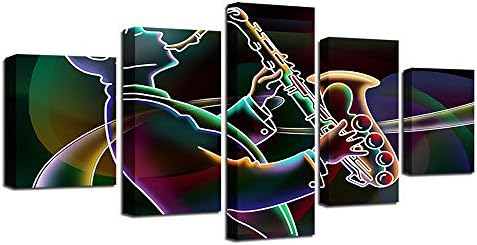FENDOUBA Artwork For Walls Musical instrument Saxophone Modern simplicity High Definition Printing Home cafe Background decoration Waterproof canvas 5-piece set (color : Frameless, Size : 80x150cm)