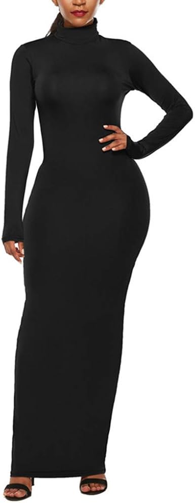 black bodycon maxi dress with sleeves