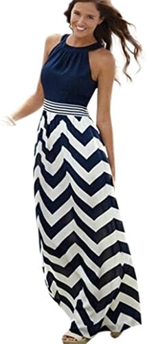 OOEOO Women Bohemian Long Maxi Boho Evening Striped Beach Dresses Halter Sundress