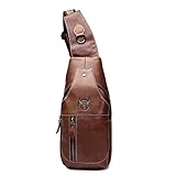 Men Sling Bag, Charminer Genuine Leather Chest Shoulder Bags Casual Crossbody Bag Travel Hiking Daypacks