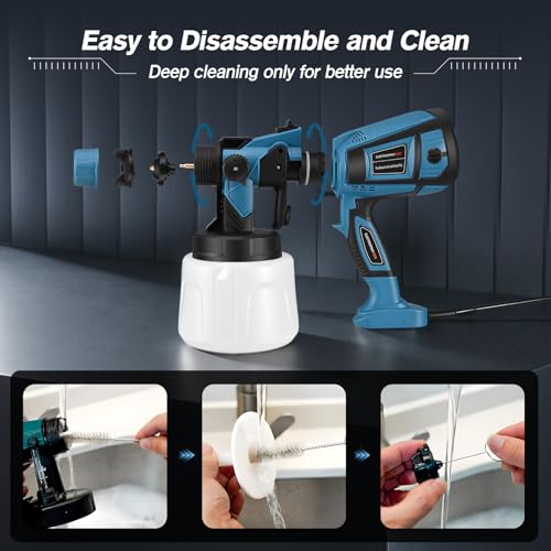 Paint Sprayer, Couleeur 800W & 1400ML Electric Spray Gun, 3 Spraying Modes Fence Paint Sprayer with 5 Copper Nozzles for Walls, Fences, Wood and Ceilings (Blue)