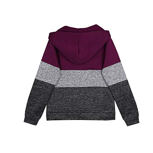Women Hoodies Stripe Long Sleeve Cowl Neck Drawstring Pullover Sweatshirts Tops Wine