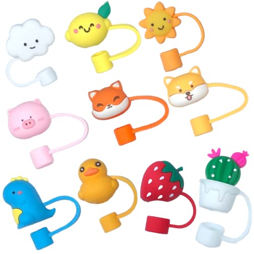 BusyPet Straw Cap Covers (10 Pcs) Straw Covers Cap Silicone Straw Covers For Reusable Straws Silicone Kawaii Straw Cover Silicone Straw Tips Straw Caps, SC01