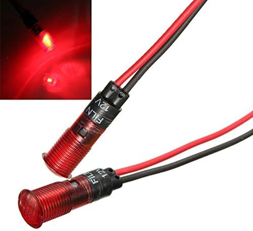 2Pcs 12V 8mm Car Van Boat LED Indicator Pilot Dash Dashboard Panel Warning Light Lamp (Red)